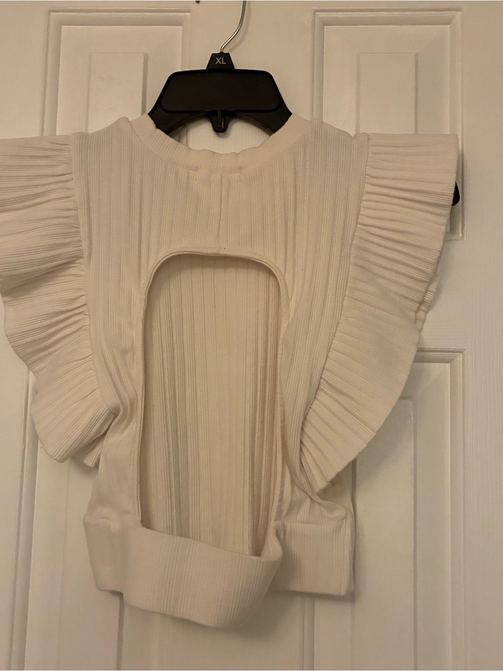 vestique Cream Ribbed Ruffle Sleeve Tank - Picture 3 of 3
